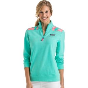 Vineyard Vines Shep Shirt Mint Green and Pink 3/4 Zip Pullover Size Womens Small